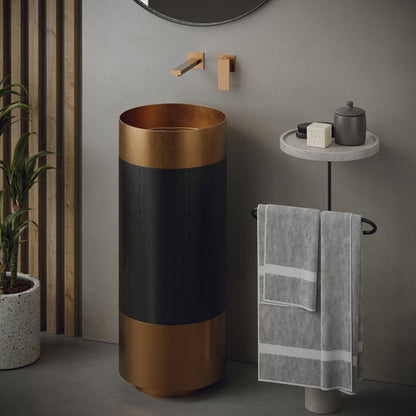 15" Pedestal Stainless Steel Bathroom Sink In Brushed Copper & Gunmetal Grey