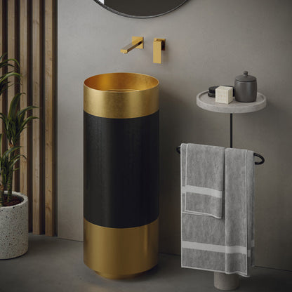 15" Pedestal Stainless Steel Bathroom Sink In Gold & Gunmetal Grey
