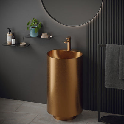 16-1/2" Pedestal Stainless Steel Bathroom Sink In Brushed Copper