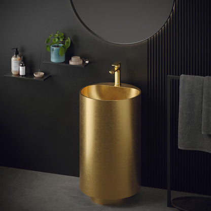 16-1/2" Pedestal Stainless Steel Bathroom Sink In Gold