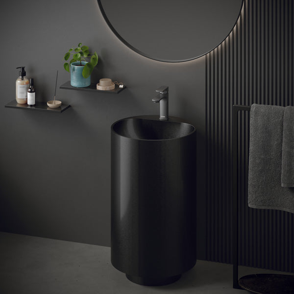 16-1/2" Pedestal Stainless Steel Bathroom Sink In Gunmetal Grey