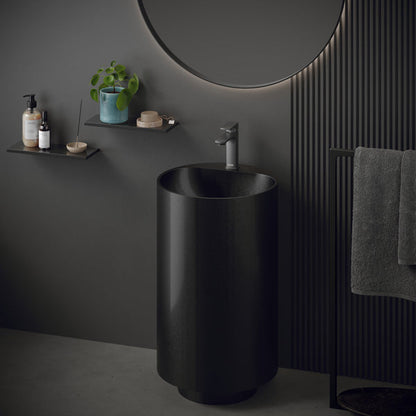 16-1/2" Pedestal Stainless Steel Bathroom Sink In Gunmetal Grey