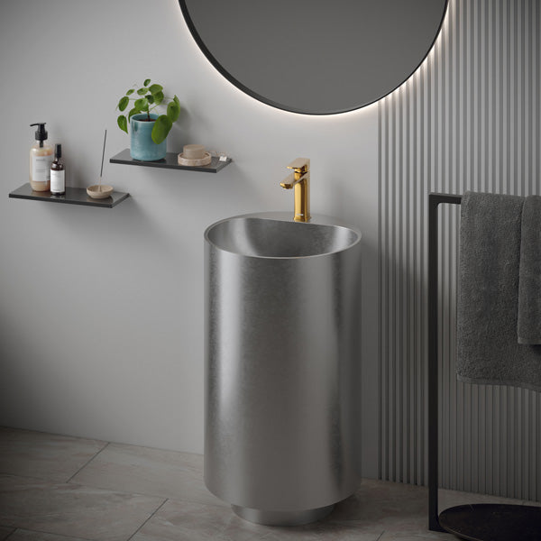 16-1/2" Pedestal Stainless Steel Bathroom Sink In Stainless Steel