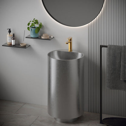 16-1/2" Pedestal Stainless Steel Bathroom Sink In Stainless Steel