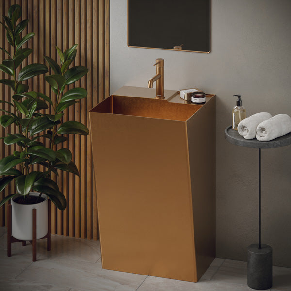 19-3/4" Pedestal Stainless Steel Bathroom Sink In Brushed Copper