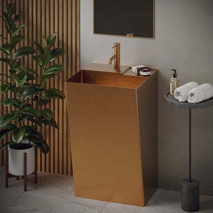 19-3/4" Pedestal Stainless Steel Bathroom Sink In Brushed Copper