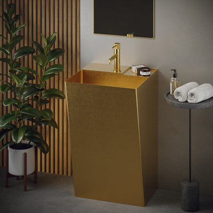 19-3/4" Pedestal Stainless Steel Bathroom Sink In Gold