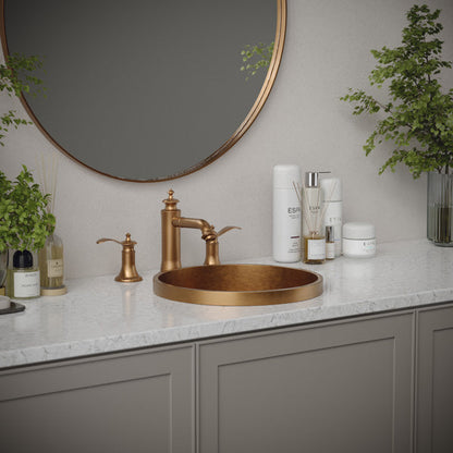 15" Top Mount Stainless Steel Bathroom Sink In Brushed Copper