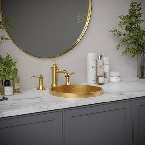 15" Top Mount Stainless Steel Bathroom Sink In Gold