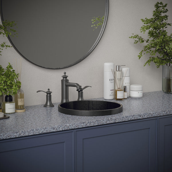 15" Top Mount Stainless Steel Bathroom Sink In Gunmetal Grey