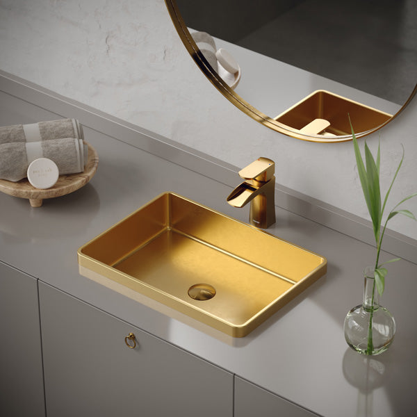 20" Top Mount Stainless Steel Bathroom Sink In Gold