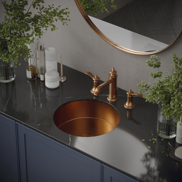 15-3/4" Undermount Stainless Steel Bathroom Sink In Brushed Copper