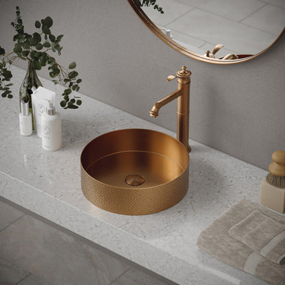 15" Vessel Stainless Steel Bathroom Sink In Brushed Copper