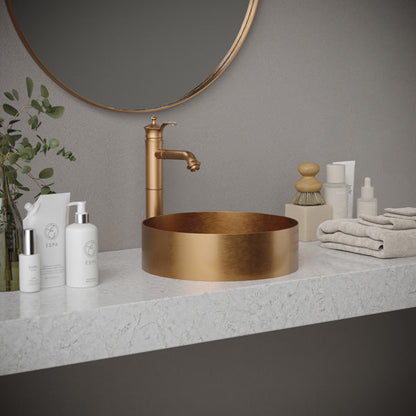14-1/4" Vessel Stainless Steel Bathroom Sink In Brushed Copper