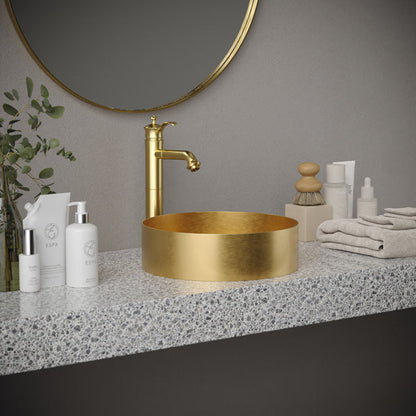 14-1/4" Vessel Stainless Steel Bathroom Sink In Gold