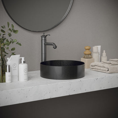14-1/4" Vessel Stainless Steel Bathroom Sink In Gunmetal Grey