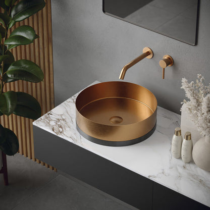 15-3/4" Vessel Stainless Steel Bathroom Sink In Brushed Copper & Gunmetal Grey