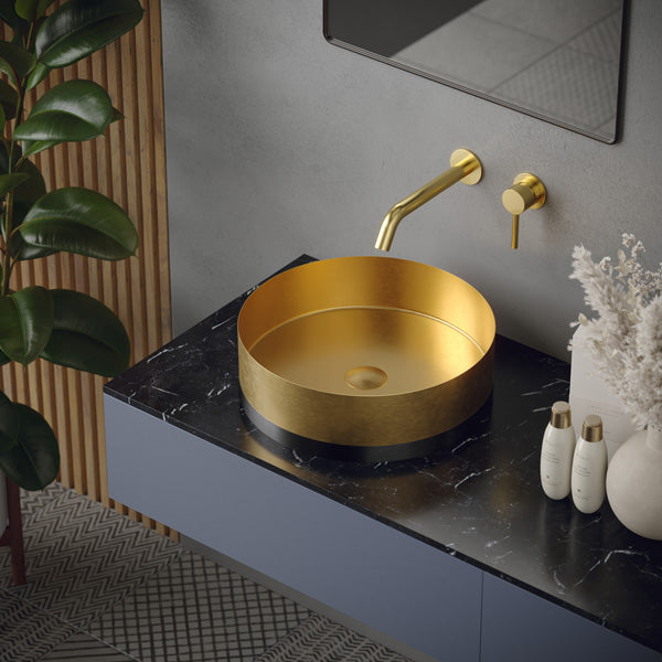 15-3/4" Vessel Stainless Steel Bathroom Sink In Gold & Gunmetal Grey