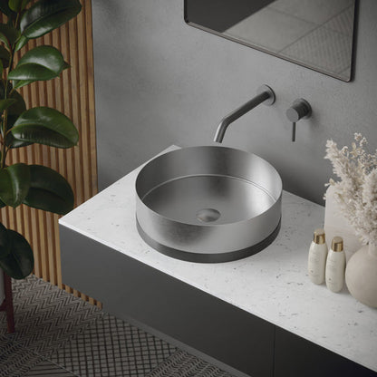 15-3/4" Vessel Stainless Steel Bathroom Sink In Stainless Steel & Gunmetal Grey