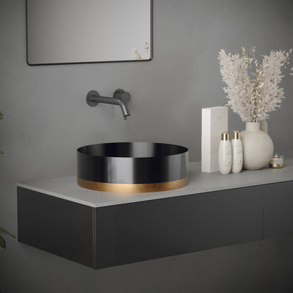 15-3/4" Vessel Stainless Steel Bathroom Sink In Gunmetal Grey & Brushed Copper
