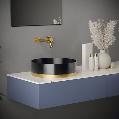 15-3/4" Vessel Stainless Steel Bathroom Sink In Gunmetal Grey & Gold