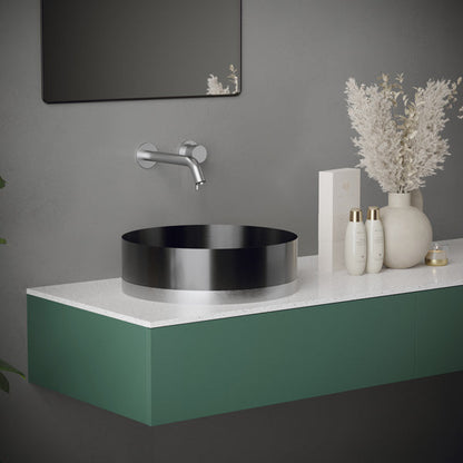 15-3/4" Vessel Stainless Steel Bathroom Sink In Gunmetal Grey & Stainless Steel