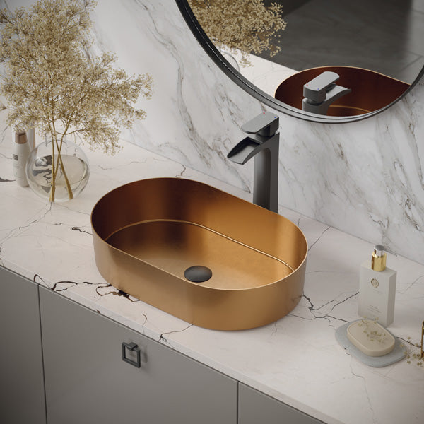 21-5/8" Vessel Stainless Steel Bathroom Sink In Brushed Copper