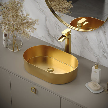 21-5/8" Vessel Stainless Steel Bathroom Sink In Gold