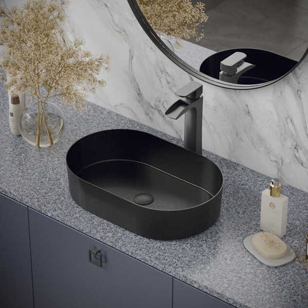 21-5/8" Vessel Stainless Steel Bathroom Sink In Gunmetal Grey