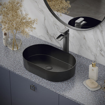 21-5/8" Vessel Stainless Steel Bathroom Sink In Gunmetal Grey