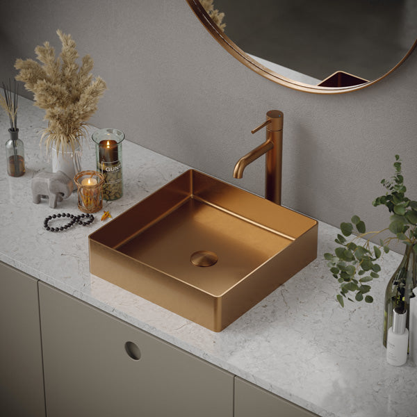 15-3/4" Vessel Stainless Steel Bathroom Sink In Brushed Copper