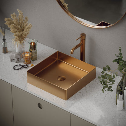 15-3/4" Vessel Stainless Steel Bathroom Sink In Brushed Copper