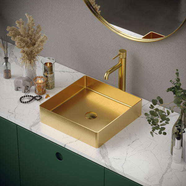 15-3/4" Vessel Stainless Steel Bathroom Sink In Gold