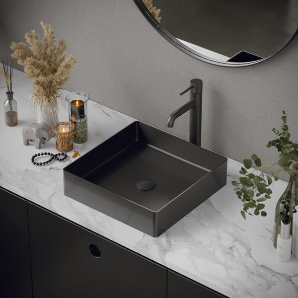 15-3/4" Vessel Stainless Steel Bathroom Sink In Gunmetal Grey