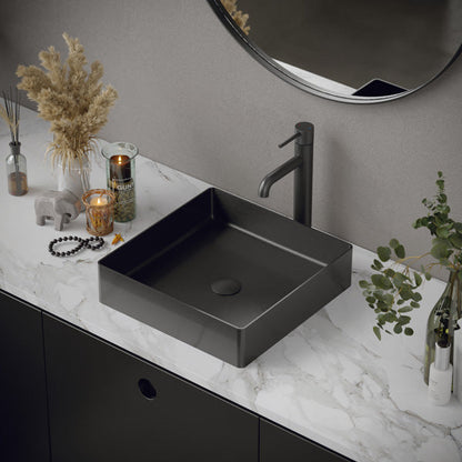 15-3/4" Vessel Stainless Steel Bathroom Sink In Gunmetal Grey