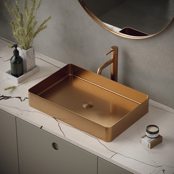23-5/8" Vessel Stainless Steel Bathroom Sink In Brushed Copper