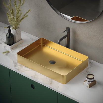 23-5/8" Vessel Stainless Steel Bathroom Sink In Gold