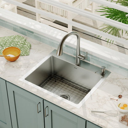 25" Top Mount Single Bowl Stainless Steel Kitchen Sink Kit