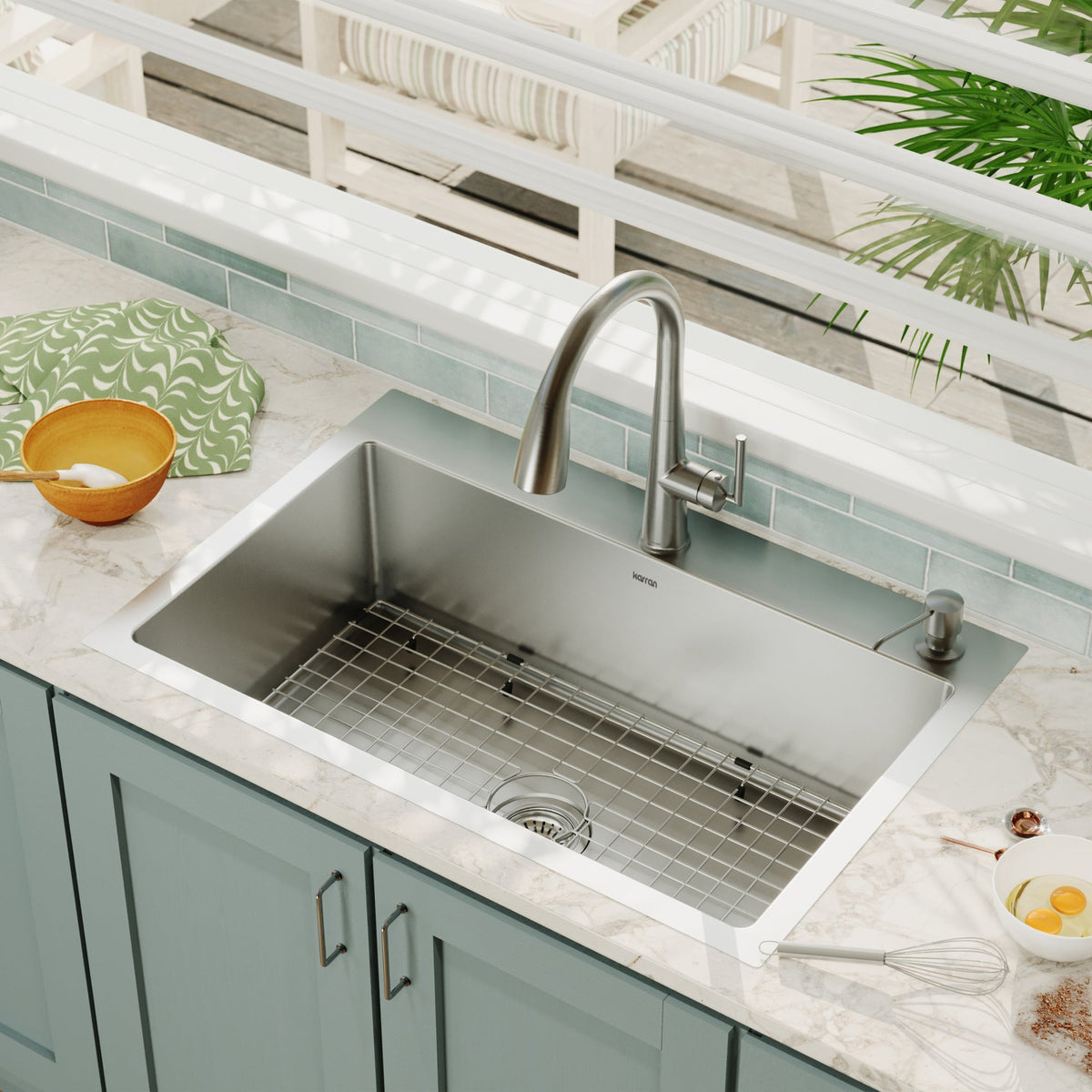 33" Top Mount Large Single Bowl Stainless Steel Kitchen Sink Kit