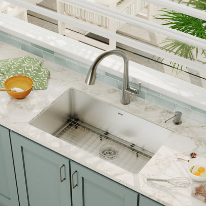 Elite 30" Undermount 16 Gauge Single Bowl Stainless Steel Kitchen Sink with Accessories