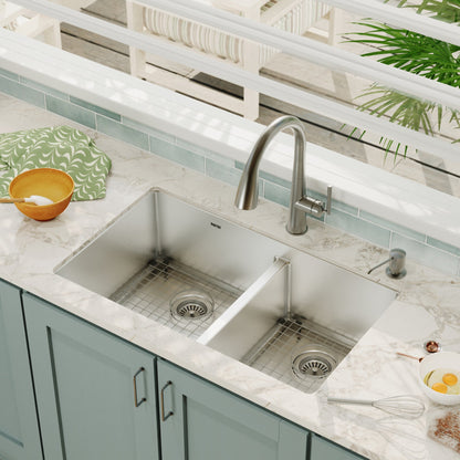 Elite 32" Undermount 16 Gauge Double Bowl Stainless Steel Kitchen Sink with Accessories