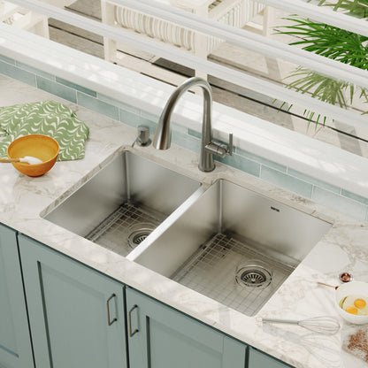Elite 33" Undermount 16 Gauge Double Bowl Stainless Steel Kitchen Sink with Accessories