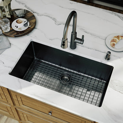 Elite 32" Undermount 16 Gauge Single Bowl Stainless Steel Kitchen Sink In Gunmetal Black