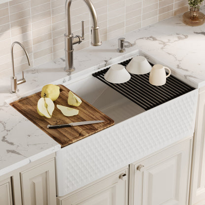 Fireclay 33" Reversible Apron Front Single Bowl Workstation Kitchen Sink In White