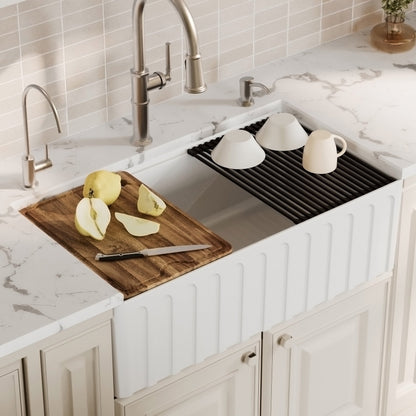 Fireclay 33" Reversible Apron Front Single Bowl Workstation Kitchen Sink In White