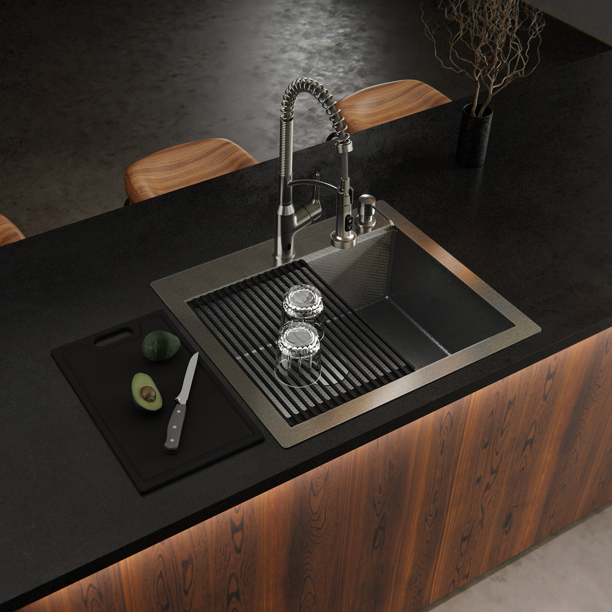 Matrix 25" Top Mount Workstation 16 Gauge Single Bowl Stainless Steel Kitchen Sink with Accessories