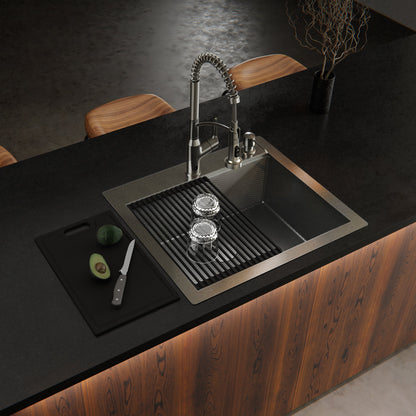 Matrix 25" Top Mount Workstation 16 Gauge Single Bowl Stainless Steel Kitchen Sink with Accessories