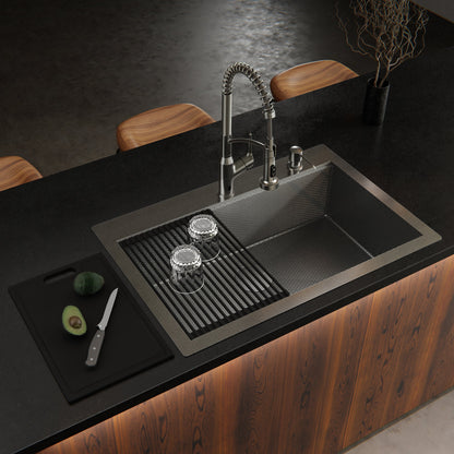 Matrix 33" Top Mount Workstation 16 Gauge Single Bowl Stainless Steel Kitchen Sink with Accessories