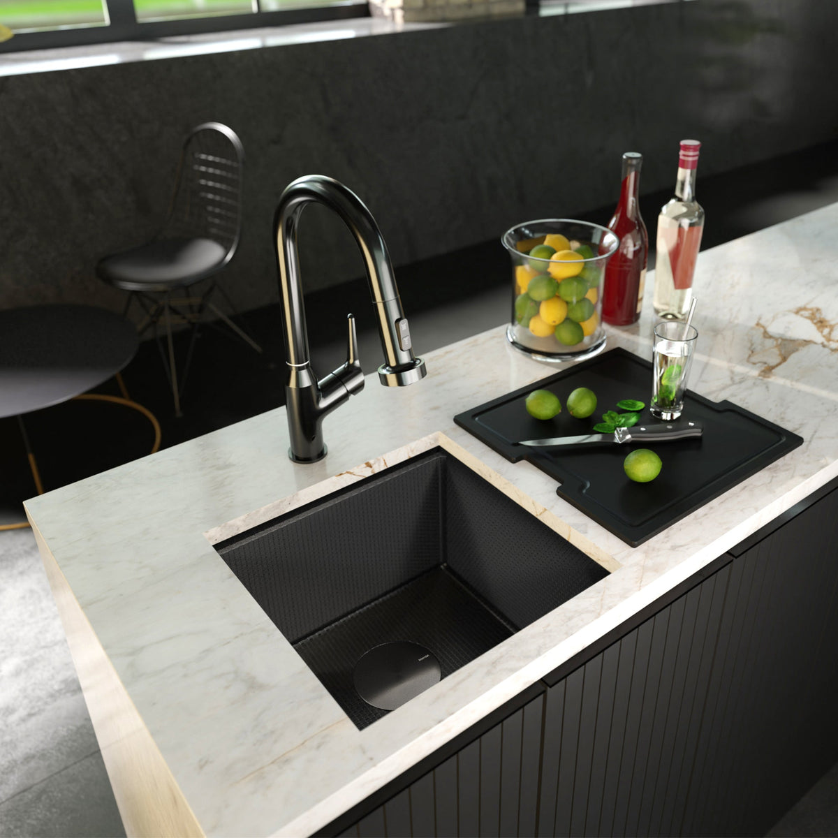 Matrix 17" Undermount Workstation 16 Gauge Single Bowl Stainless Steel Sink In Gunmetal Grey with Accessories