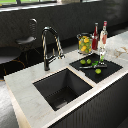 Matrix 17" Undermount Workstation 16 Gauge Single Bowl Stainless Steel Sink In Gunmetal Grey with Accessories